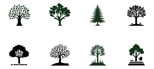 Business tree logo collection set, perfect for branding and company identity, vector illustration, natural emblem, environmental branding, organic leaf logo, sustainable and green design.