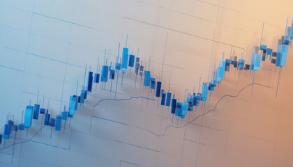 Modern Financial Chart Blue Candlestick and Line Graph Illustrating Market Dynamics