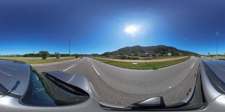 360 VR panorama from top of a car moving on Brazilian highway