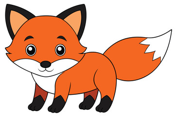 Obraz premium Cartoon Orange Fox with White Tipped Tail and Large Black Eyes Standing Tall