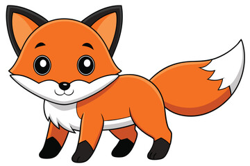 Obraz premium Cartoon Orange Fox with Big Eyes, Black Ears, and a White Tail
