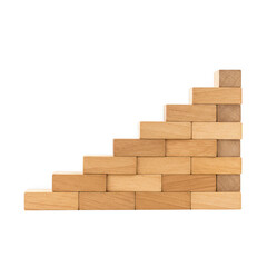Wooden blocks stacked in a staircase formation against background on transparent background
