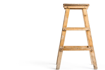 A weathered wooden stepladder, a simple tool in its classic form, stands ready against a neutral background, hinting at the potential for upward progress.