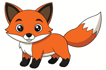 Cute Cartoon Fox Standing with a Fluffy Tail and Expressive Eyes
