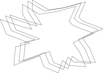 Compact polygonal figure formed by solid pointed lines intersecting in layered geometric fashion within a thin outline.