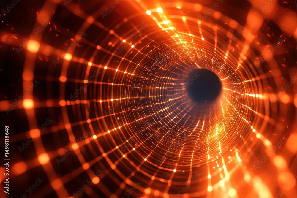 Poster flashing orange grid design creates a mesmerizing wormhole tunnel effect, 3d wormhole tunnel orange 