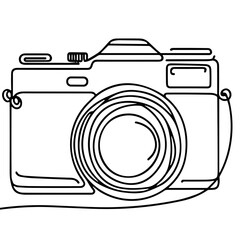 Continuous line drawing of a vintage camera in minimalist style  