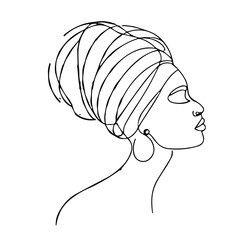 Line art illustration of a woman with a headwrap in profile view  