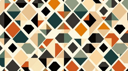 A geometric pattern of overlapping diamonds in various colors and shades.