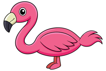 Cartoon Pink Flamingo Illustration with Black Outline and Distinct Beak Features Design