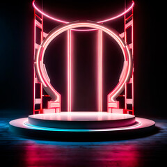 Futuristic Neon Stage with Circular Archway and Platform