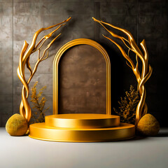 Elegant Gold Product Display Podium with Abstract Sculptures