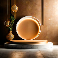 Elegant Gold and Marble Product Display Podium with Lighting
