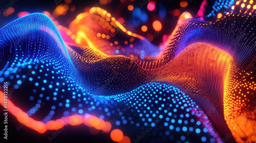 Wall mural vibrant abstract waves of light with colorful dots and patterns