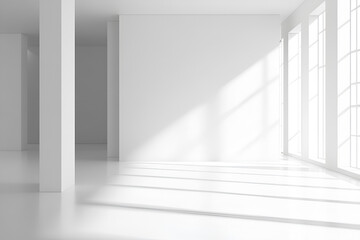 Fototapeta premium Serene Empty Room: A minimalist interior space, bathed in natural light, with clean lines and an open, airy feel, inviting a sense of peace and contemplation.