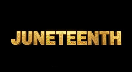 Obraz premium Juneteenth celebration, golden text on black background, for social media posts