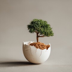 Cracked Eggshell with Miniature Tree