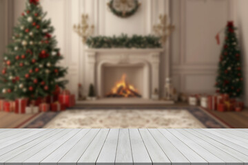 Wooden table with Christmas or new year background