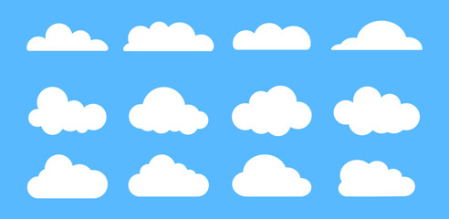 White clouds icons set. Weather symbols flat style.