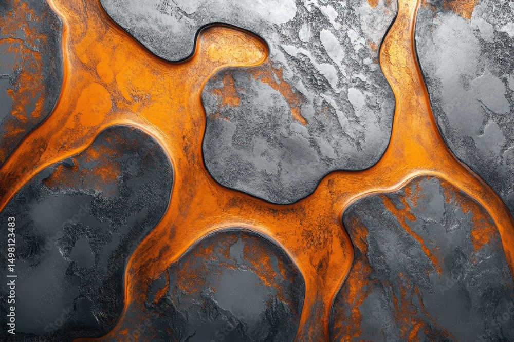 Poster unique abstract orange and gray metallic textures with organic patterns created in a modern art styl