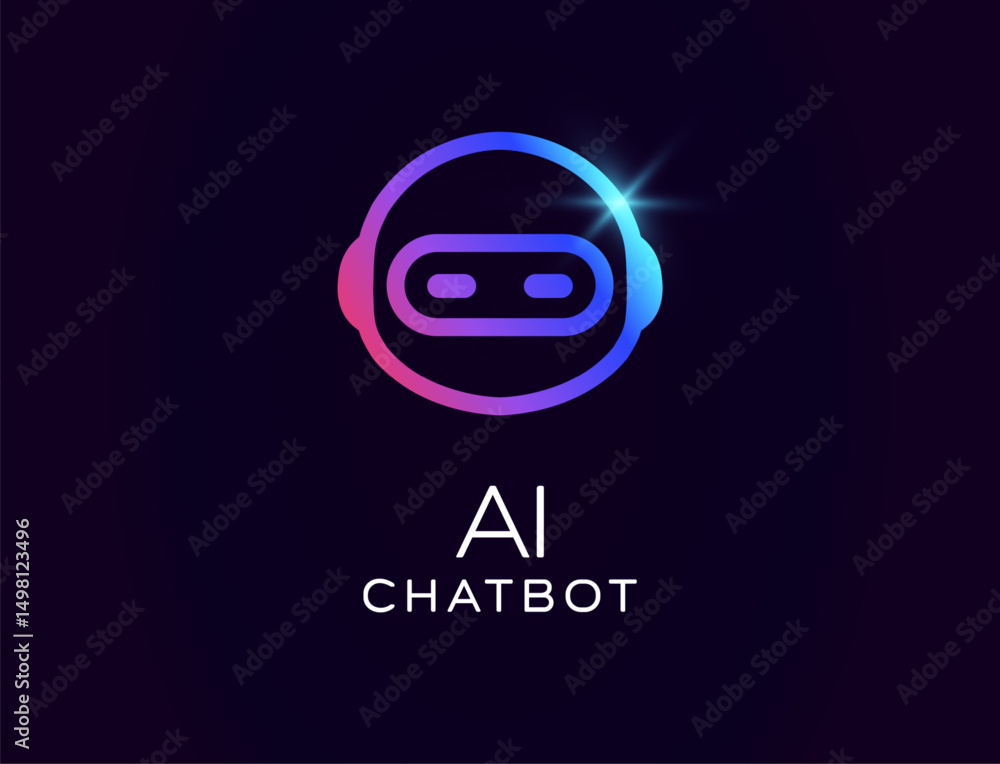 Aufkleber ai chatbot logo with futuristic robot face in circular shape, cosmic helmet, glowing gradient design