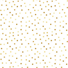 Gold scattered circle confetti Seamless pattern. Golden polka dot on white Background. Festive pattern for packaging paper, invitation, greeting card, baby shower, party decor, textile, gift wrap