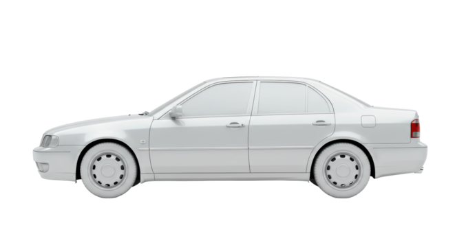 Isolated White Car Blueprint Model