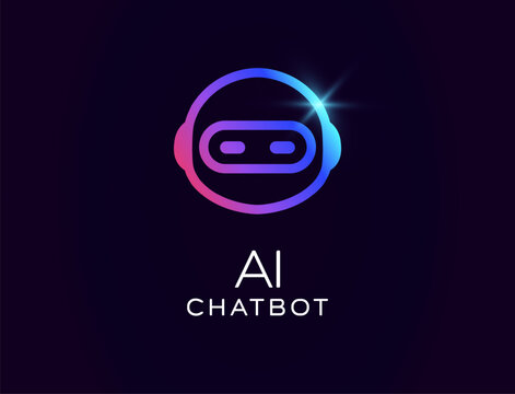 AI chatbot logo with futuristic robot face in circular shape, cosmic helmet, glowing gradient design. Best for virtual assistants, tech branding, smart communication. Vector illustration.