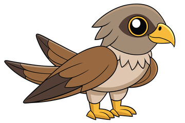 Obraz premium Cartoon depiction of a cute brown hawk with big yellow eyes and beak