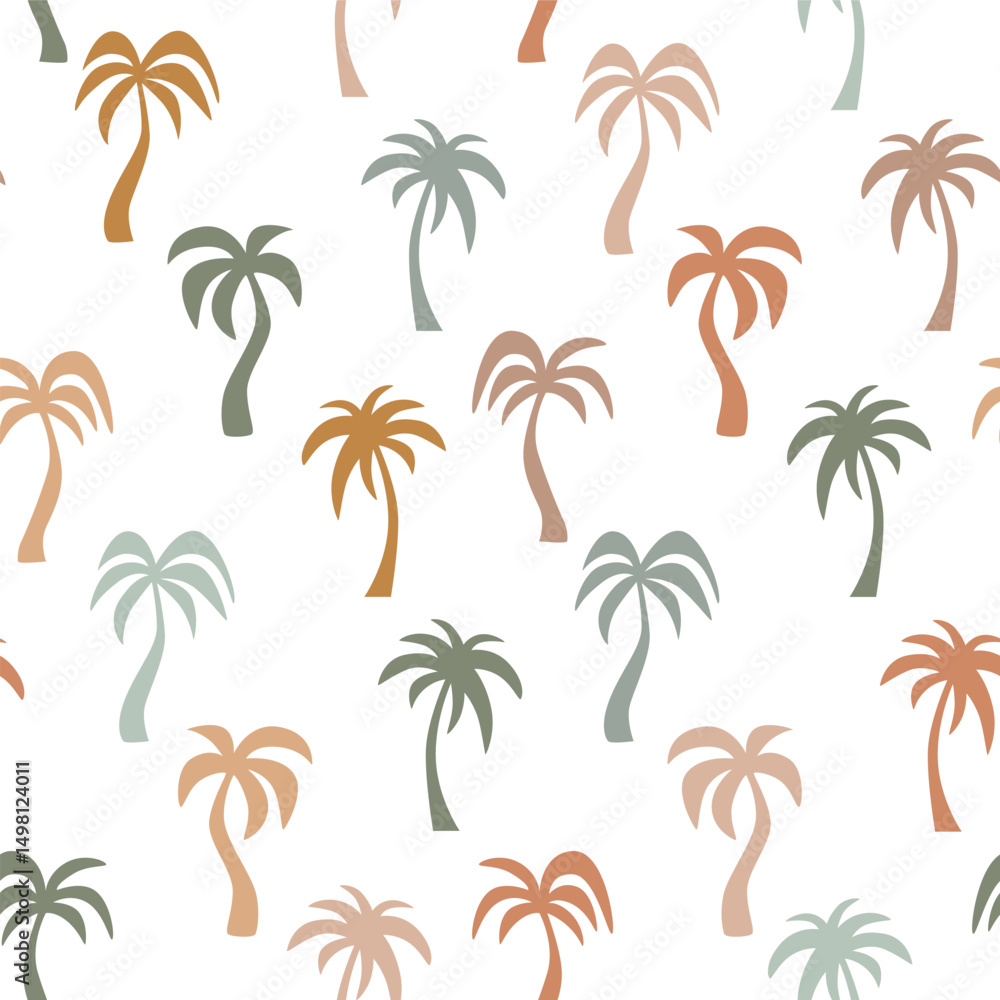 Poster seamless tropical palm tree pattern in boho style with soft earthy tones. perfect for textile design