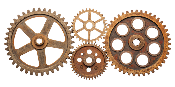 gears and cogs, rusty, png transparent background