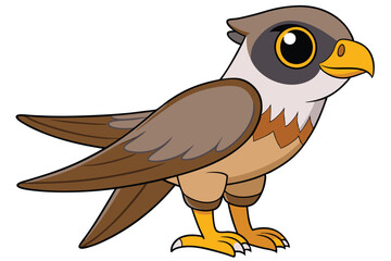 Cartoon Peregrine Falcon Illustration with Golden Eyes and Beak, Brown and Beige Feathers