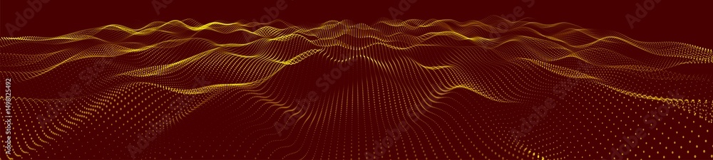 Poster futuristic dot wave. abstract digital particle wave. technology background. colored musical wave. da