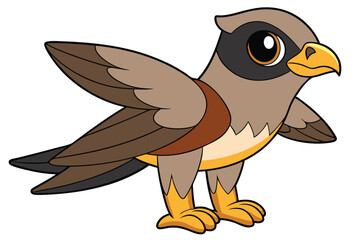 CartoonStyle Brown Falcon With Open Wings, Black Accents, and Yellow Feet