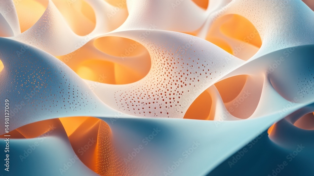 Wall mural abstract fluid shapes with soft light and droplets on surface