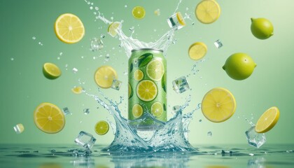 Fresh sliced lemons and limes in cold water with ice, a refreshing citrus drink
