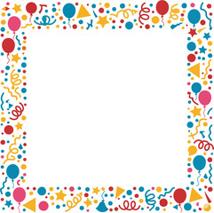 Colorful Balloon and Confetti Border Frame – Festive Vector Design for Birthday and Celebration Invitations