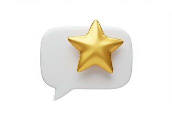 3D Illustration of Golden star on white speech bubble isolated on white background