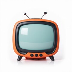 Retro Orange TV Isolated on White Background, Vintage Television Set