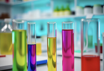 Colorful chemical liquids in laboratory test tubes for scientific research, Generative AI