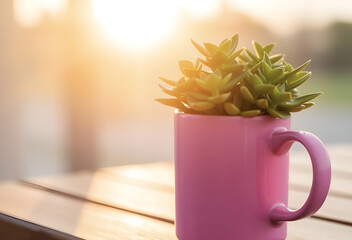 Tree planted in a coffee cup, Bonsai tree concept, Home Gardening concept, Generative AI