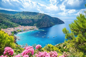 Fototapeta premium Explore the breathtaking beauty of Assos village along the stunning coastline of Greece, Assos village spectacular nature Greece travel destination for summer vacation