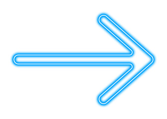 Obraz premium Blue neon arrow icon, vector illustration, on transparent background, png.