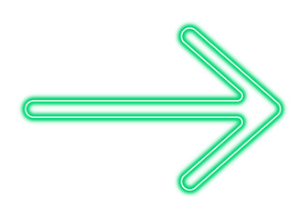 Green neon arrow icon, vector illustration, on transparent background, png.