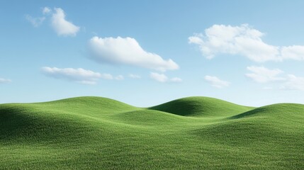 Fototapeta premium Lush Green Rolling Hills Under a Clear Blue Sky with Soft Clouds