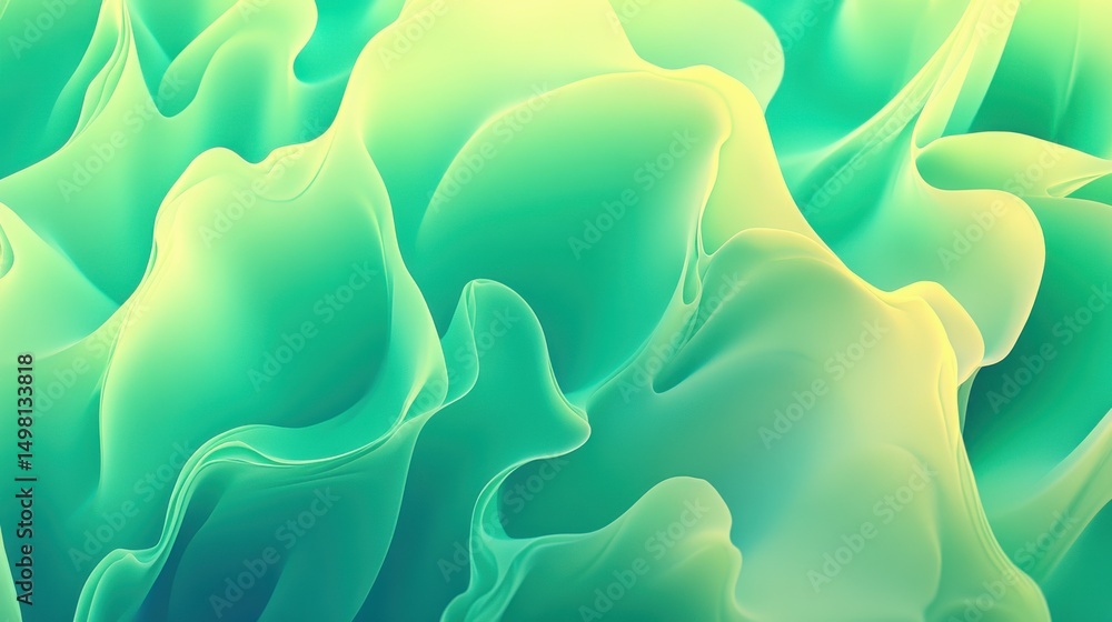 Wall mural soft green fluid abstract background with gentle waves and swirls