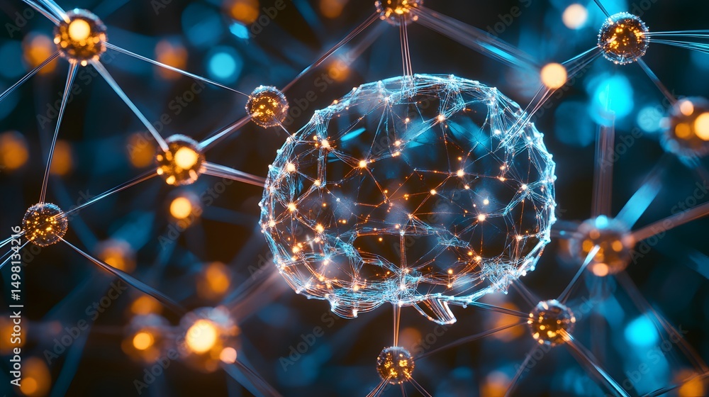 Aufkleber digital brain: a glowing, interconnected digital brain representation, symbolizing the intricate wor
