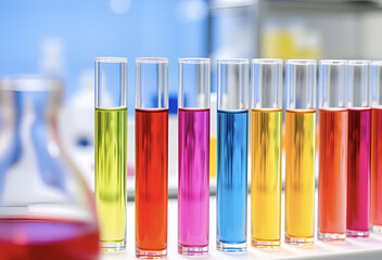 Colorful chemical liquids in laboratory test tubes for scientific research, Generative AI