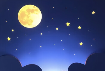 Dark night sky with moon and stars, a beautiful illustration of winter nature and space, Generative AI