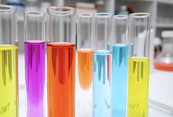 Colorful chemical liquids in laboratory test tubes for scientific research, Generative AI